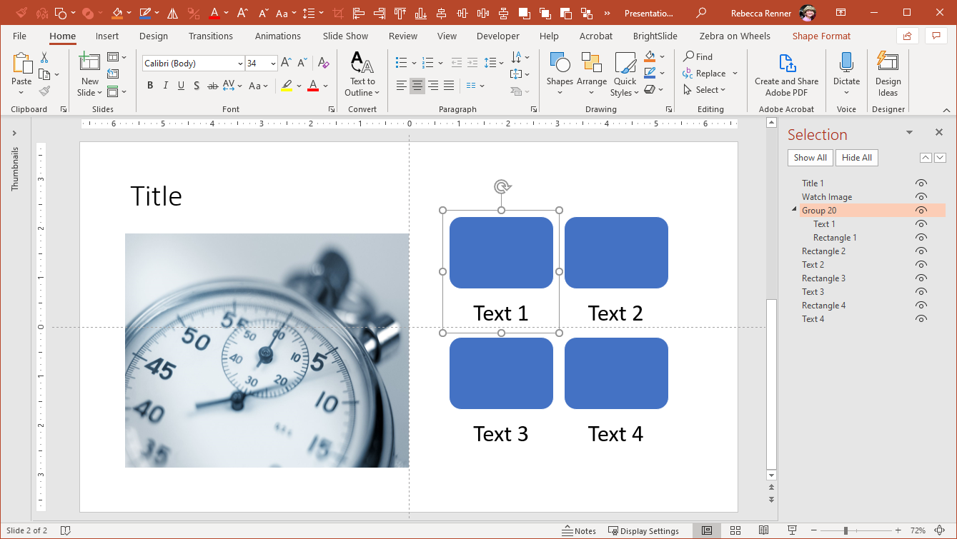 Selection pane simplifies working with busy slides